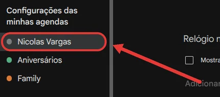 Lista Configurações das minhas agendas com a agenda pessoal destacada